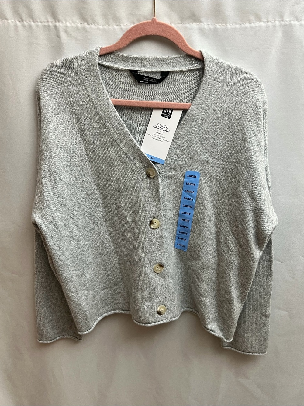 NWT Member’s Mark Light Gray V Neck Cardigan Relaxed Fit Large